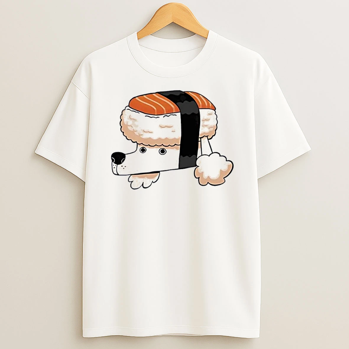 Poodle Sushi Rolling Cute Dog Salmon Nigiri White Shirts