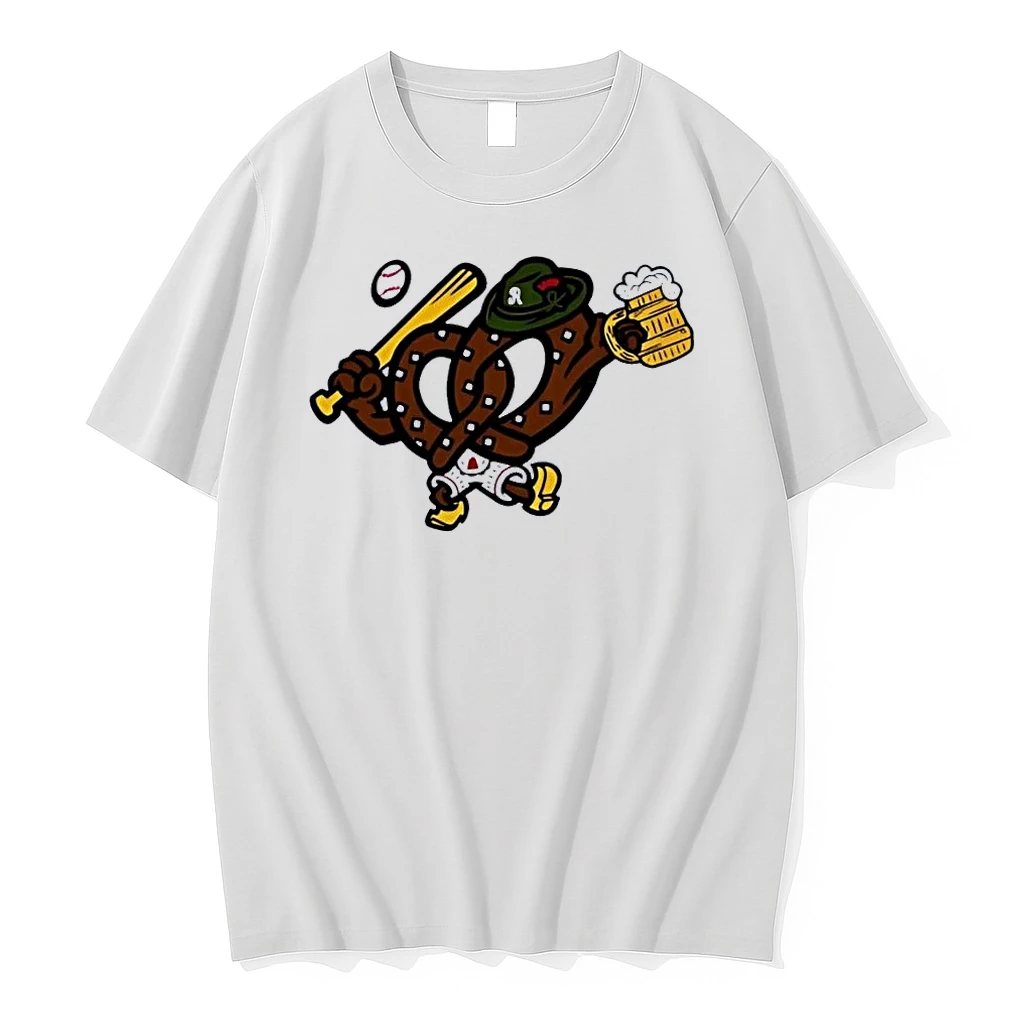 Pretzel R Mascot Baseball Beer Wooden Sports Team White Shirts