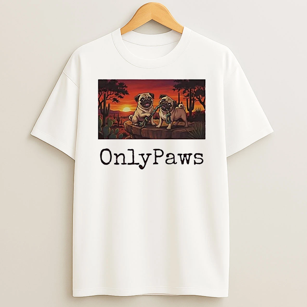 Pug Desert Playing Onlypaws White Shirts