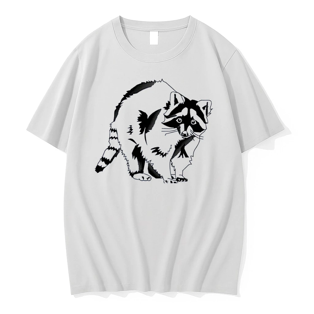 Raccoon Illustration Minimalist Graphic Style White Shirts