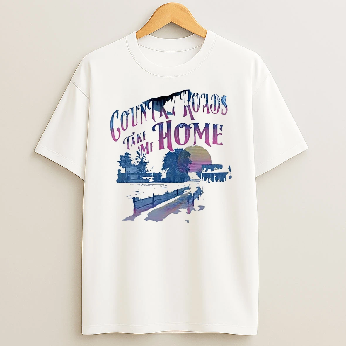 Retro Aesthetic Country Roads Take Me Home Rustic Farmhouse White Shirts