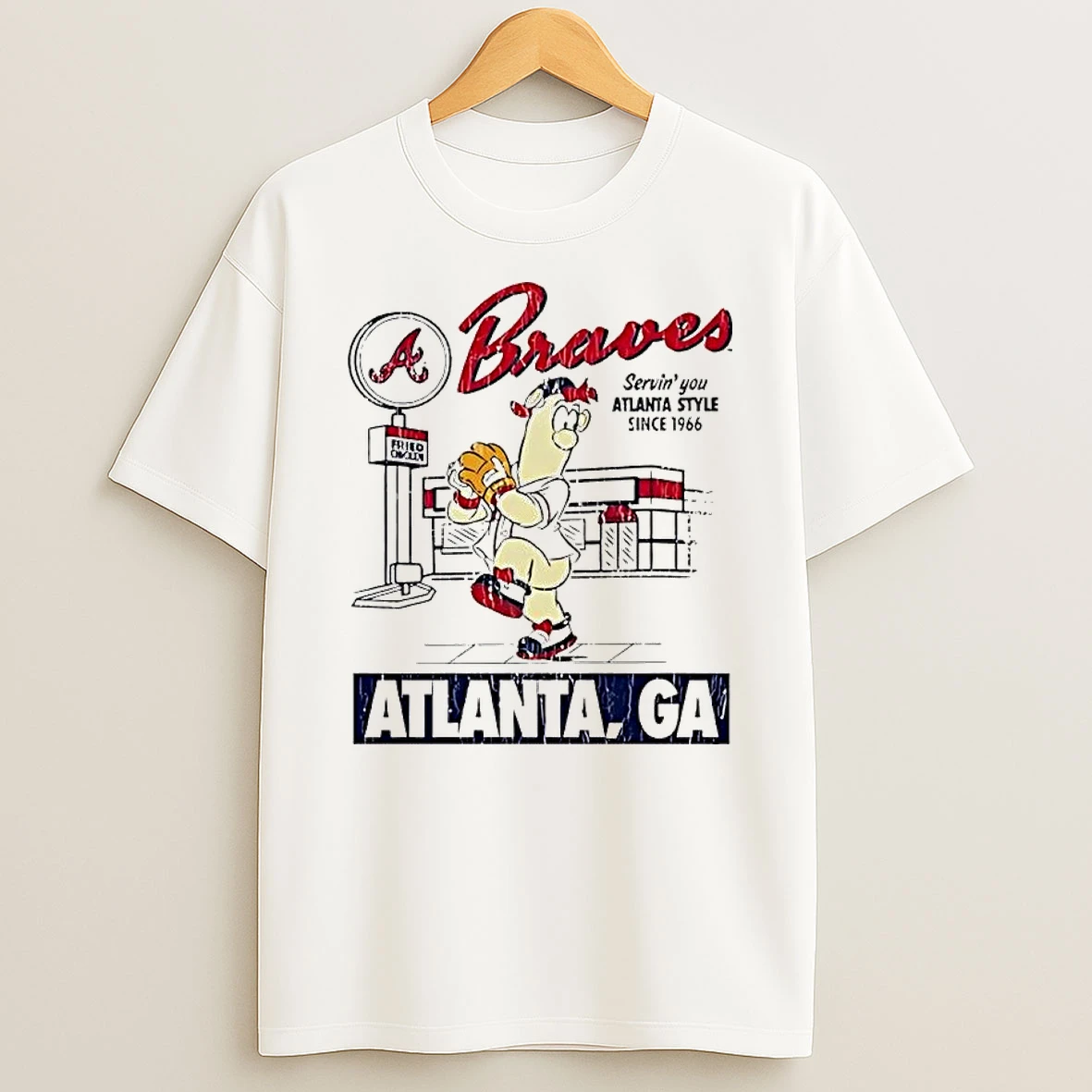 Servin You Atlanta Style Since 1966 Mascot Playing Baseball Braves Shirts