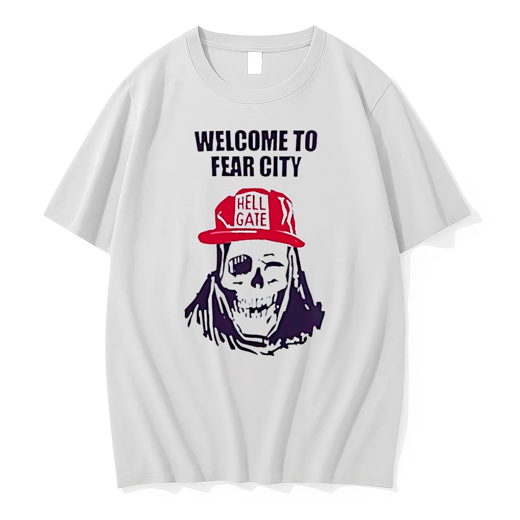 Skull Welcome To Fear City Hell Gate White Shirts