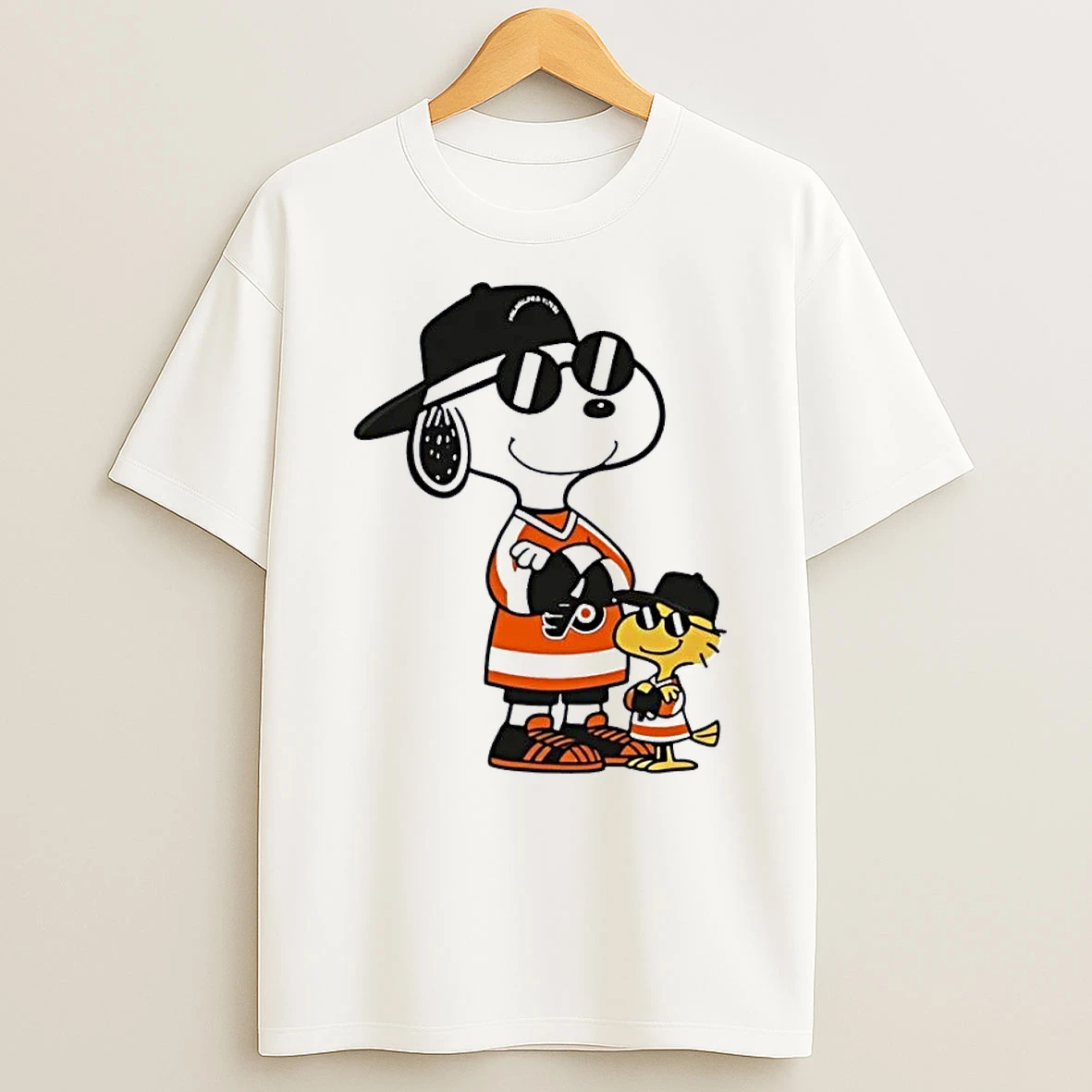 Snoopy And Woodstock Wearing Philadelphia Flyers White Shirts