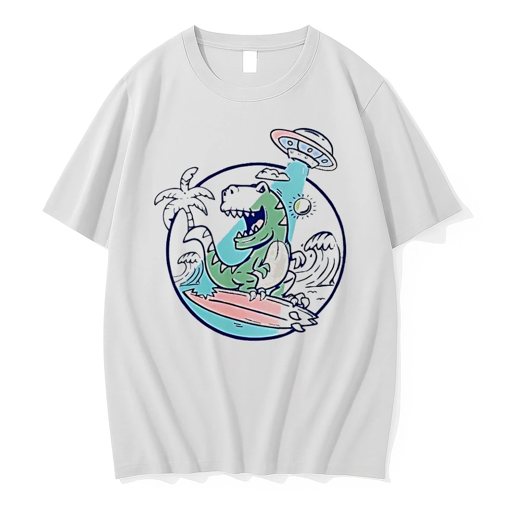 Surfing Dinosaur White Shirts