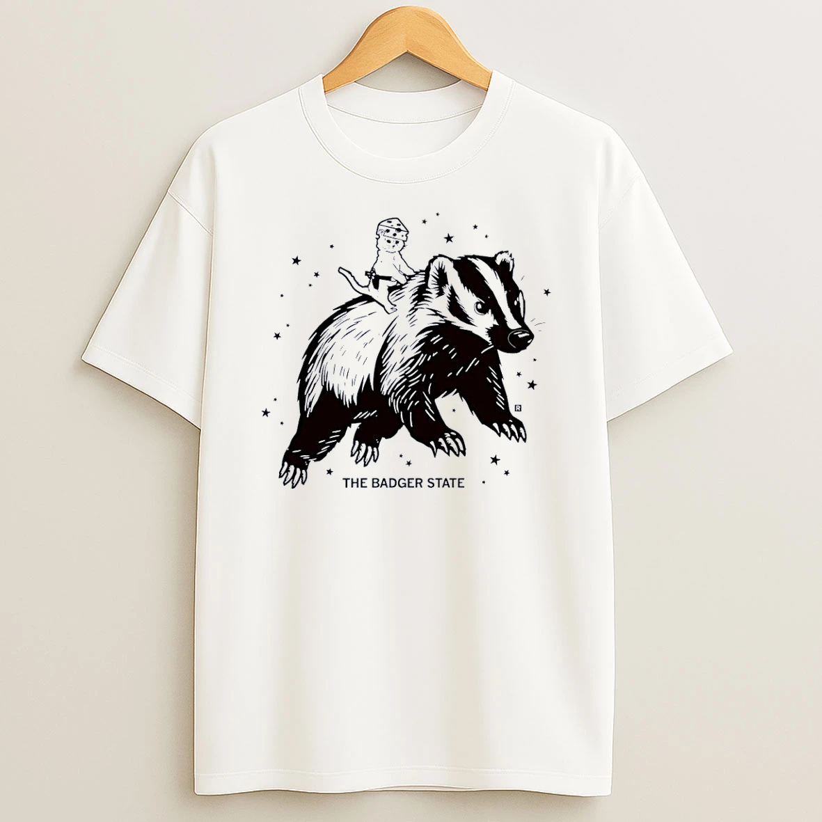 The Badger State Kitten Wearing A Cheese Hat Riding A Badger White Shirts