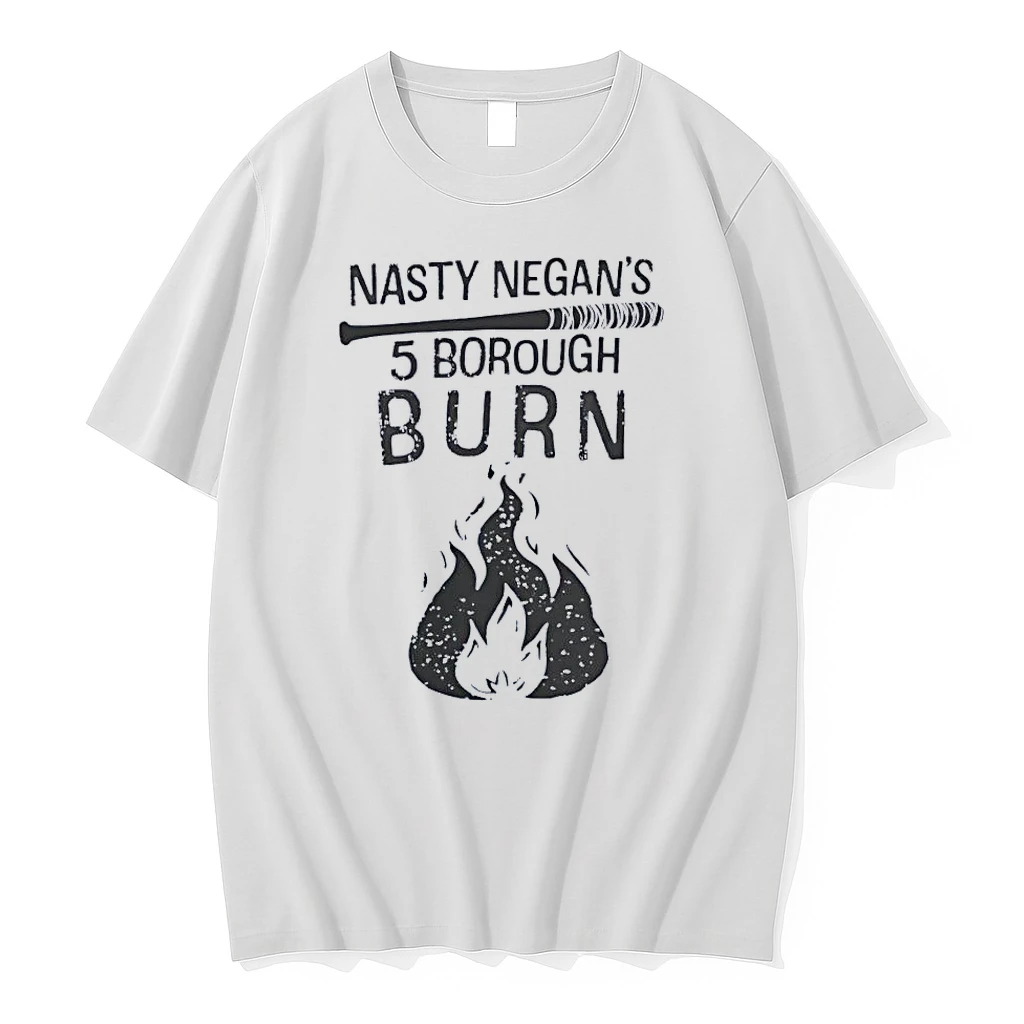 The Walking Dead Nasty Negan 5 Borough Burn Baseball Bat Graphic White Shirts