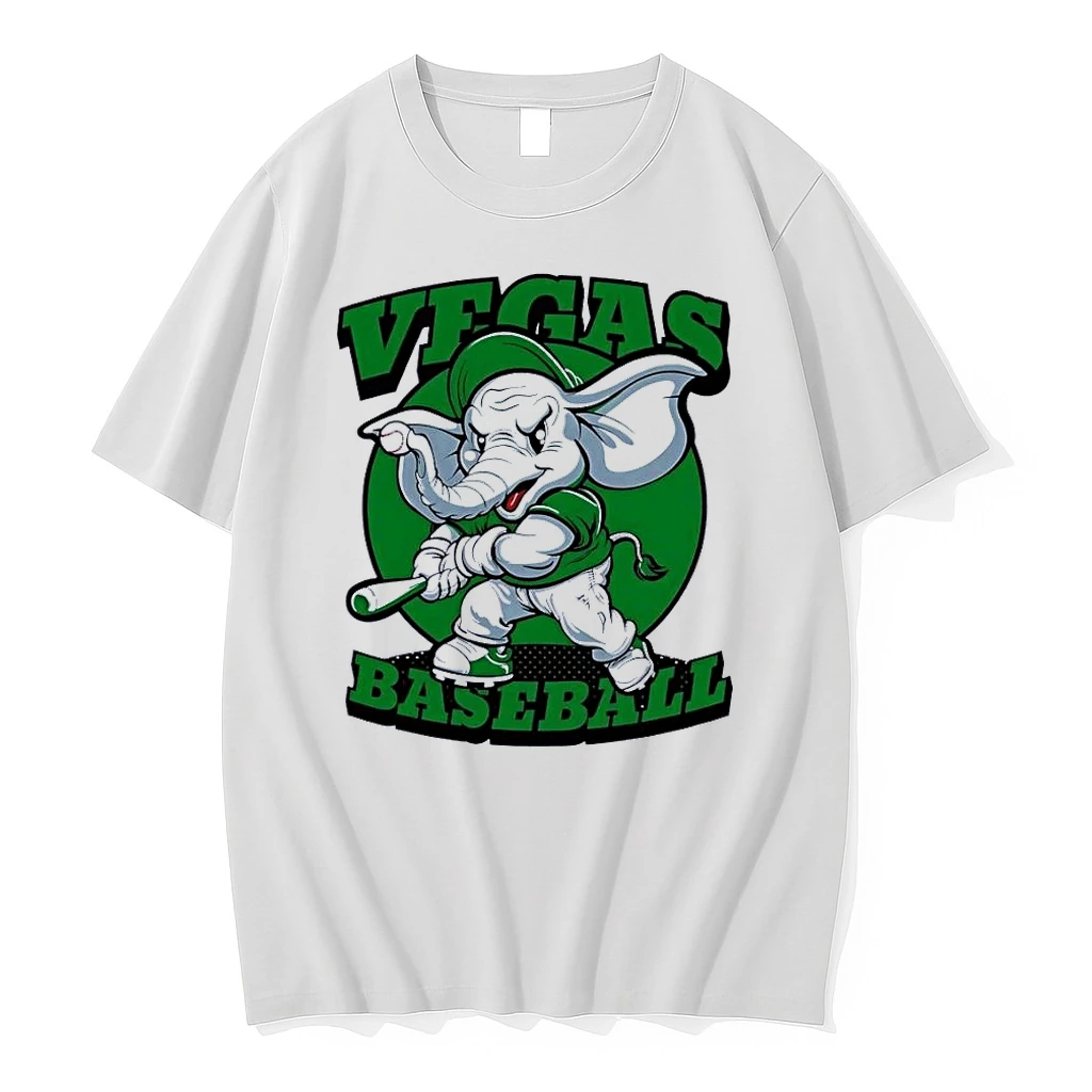 Vegas Baseball Elephant Batting Green Mascot White Shirts
