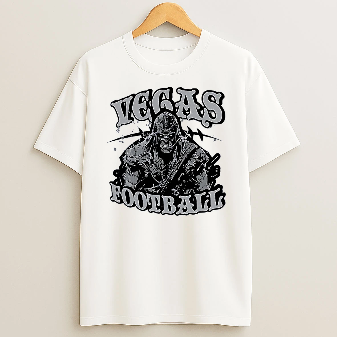 Vegas Football Undead Warrior Grayscale Graphic White Shirts