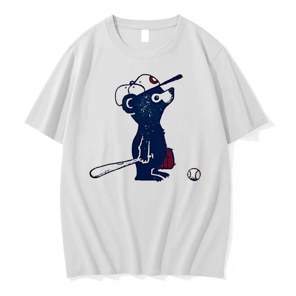 Vintage Baseball Bear Hitting With Bat And Glove Chicago Cubs White Shirts